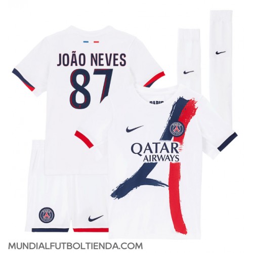 Camiseta Paris Saint-Germain Joao Neves #87 Segunda Equipación Replica 2024-25 para niños mangas cortas (+ Pantalones cortos)